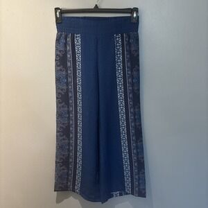 Vintage Cache Blue Wide Leg Boho Pants Women's Sz 6 Elastic Waist Ankle Beach